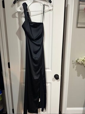 Free People One-Shoulder Black Satin Dress